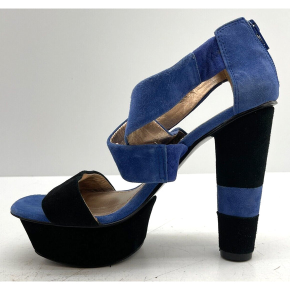 BCBG Cherry 2x Black Blue Paris Suede Platform Heels Size 6 1/2 B / 36 1/2 - Picture 7 of 11
